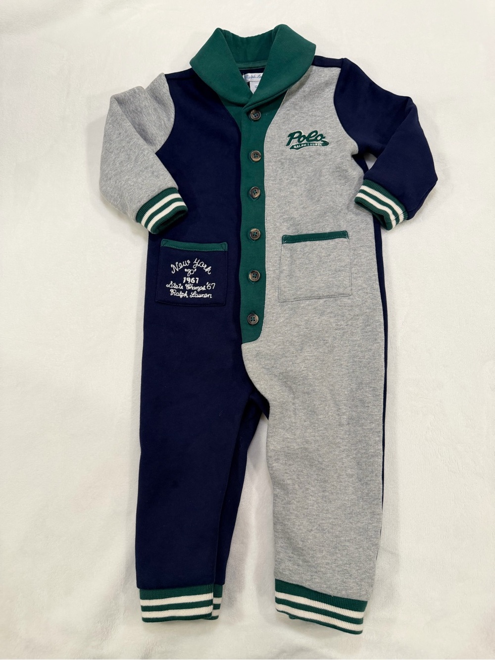 Ralph Lauren Navy, Heather Gray & Forest Green Shawl-Collar One-Piece